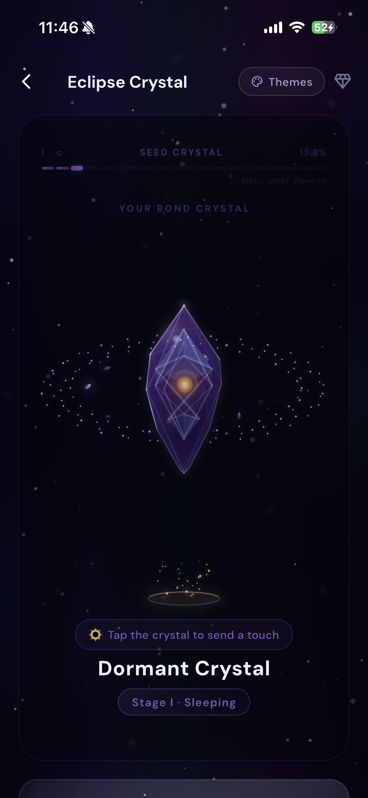 EclipseBond Eclipse Crystal screen showing the glowing bond crystal