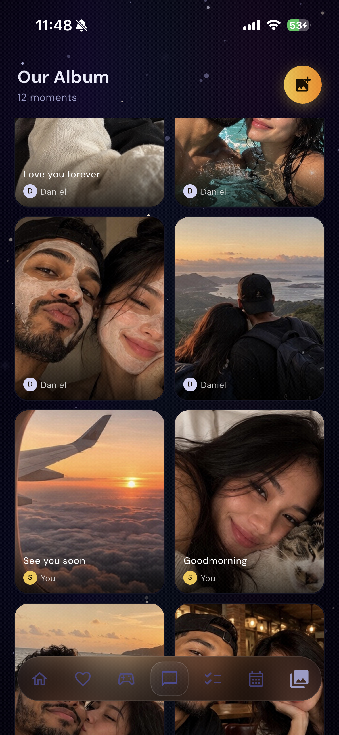 EclipseBond shared photo album with saved relationship memories